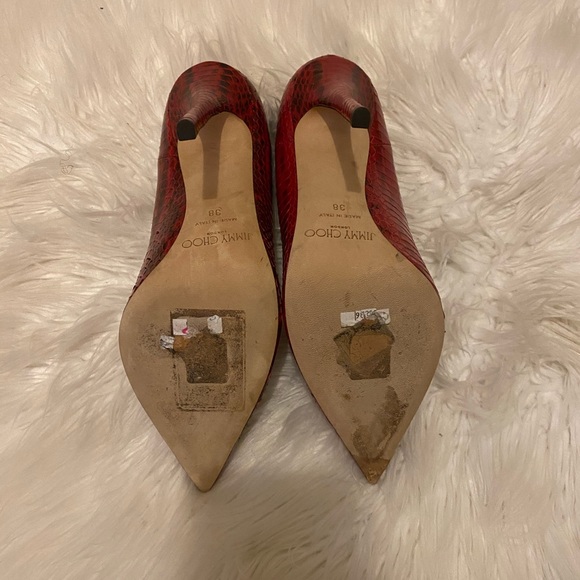 Red snake skin Jimmy Choo Stilettos - Picture 5 of 7